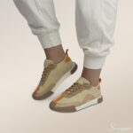 Tênis Casual Feminino 5005 - Bege com Laranja - Imagem 2