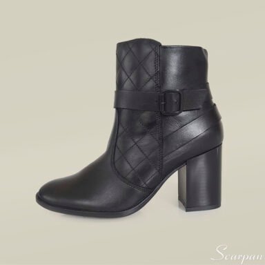 Bota Couro Salto Grosso Cano Curto - Preta