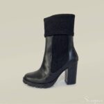 Bota Couro Tricot Cano Médio - Preta