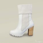 Bota Couro Tricot Cano Médio - Off White