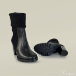 Bota Couro Tricot Cano Médio - Preta - Imagem 3