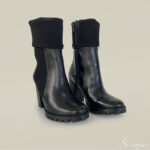 Bota Couro Tricot Cano Médio - Preta - Imagem 4