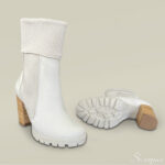 Bota Couro Tricot Cano Médio - Off White - Imagem 3