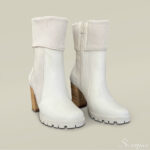 Bota Couro Tricot Cano Médio - Off White - Imagem 4