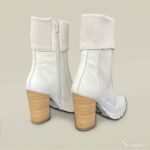 Bota Couro Tricot Cano Médio - Off White - Imagem 2