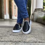Tênis Slip On de Couro 143.055  Preto / Pelo Poa - Imagem 4