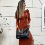 Bolsa Julia Trasversal Feminina Preto com Caramelo