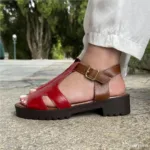 Sandália Tratorada Couro Vermelha - 120.097