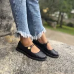Sapatilha Feminina de Couro Preta - 401-0031