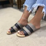 Rasteirinha de Couro Preto e Cinza - 172.118 - Imagem 2