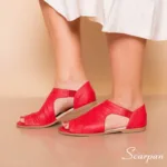 Sandália Rasteira de Couro Vermelho - 158.022