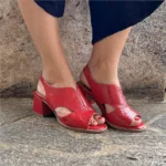 Sandália de Couro Salto Bloco Vermelho- 145.134 - Imagem 3