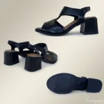 Sandália de Couro Salto Bloco Preta - 145.128 - Imagem 4