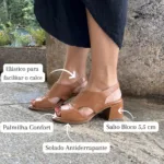 Sandália de Couro Salto Bloco Caramelo- 145.134 - Imagem 4