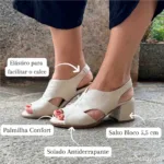 Sandália de Couro Salto Bloco Marfim - 145.134 - Imagem 4