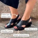 Sandália de Couro Salto Bloco Preto - 145.134 - Imagem 4