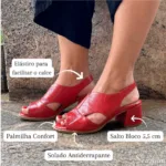 Sandália de Couro Salto Bloco Vermelho- 145.134 - Imagem 4