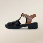 Sandália Tratorada Couro 120.097 Preta/Caramelo