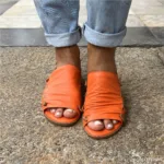 Sandália Rasteira de Couro Laranja - 5318 - Imagem 4