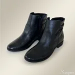 Bota Feminina de Couro Salto Baixo Preta - C513 - Imagem 4