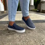 Tênis Slip On de Couro  Azul Marinho - 153.092