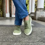 Tênis Casual Feminino de Couro Verde - Mia - Imagem 3