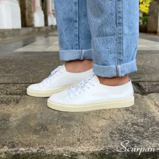 Tênis Casual Feminino de Couro Branco - Mia