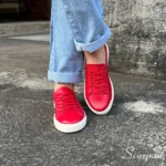 Tênis Casual Feminino de Couro Vermelho - Mia - Imagem 3