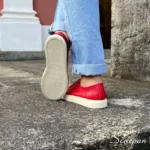 Tênis Casual Feminino de Couro Vermelho - Mia - Imagem 4