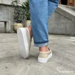 Tênis Slip On Feminino "COM  Forro" de Couro Off White - 6072 - Imagem 3