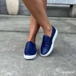 Tênis Slip On Feminino "COM Forro" de Couro Marinho - 6072 - Imagem 3