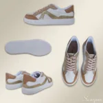 Tênis de Couro Feminino Branco/Caramelo/Ouo - 550-C013 - Imagem 5