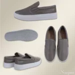 Tênis Slip On Feminino "COM  Forro" de Couro Cinza - 6072 - Imagem 5