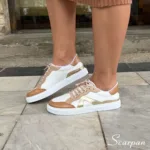 Tênis de Couro Feminino Branco/Caramelo/Ouo - 550-C013