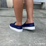 Tênis Slip On Feminino "COM Forro" de Couro Marinho - 6072 - Imagem 2