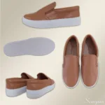 Tênis Slip On Feminino "COM  Forro" de Couro Caramelo - 6072 - Imagem 5