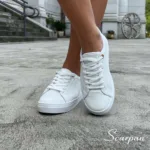 Tênis Feminino Casual de Couro Branco - 700-C020 - Imagem 4