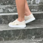 Tênis de Couro Feminino Marfim/Ouro - 1595-C013 - Imagem 2