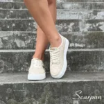 Tênis de Couro Feminino Marfim/Ouro - 1595-C013 - Imagem 3