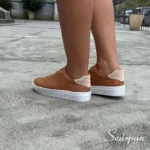 Tênis Feminino Casual de Couro Caramelo - 700-C020 - Imagem 4