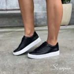 Tênis Feminino Casual de Couro Preto - 700-C020