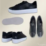 Tênis Feminino Casual de Couro Preto - 700-C020 - Imagem 4