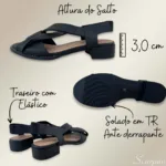 A Sandália Feminina de Couro 182.154 tem salto 3,5 de altura, solado em tr e elástico para facilitar o calce.