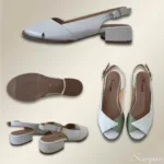 Sandália de Couro Feminina Salto Baixo 182.151 - Off com Verde - Imagem 4