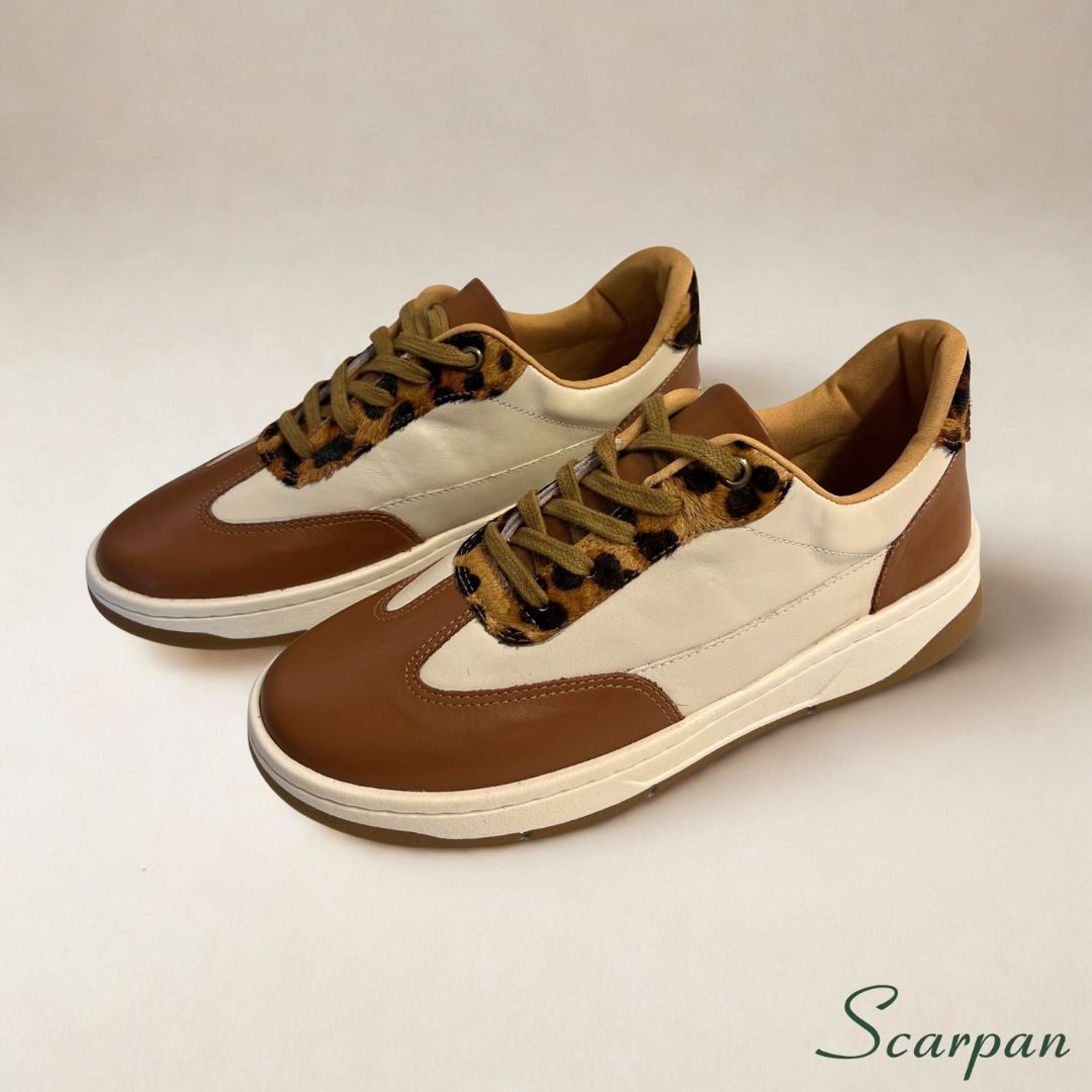 Tênis Feminino em Couro Off com Caramelo 153.173 - Site 03