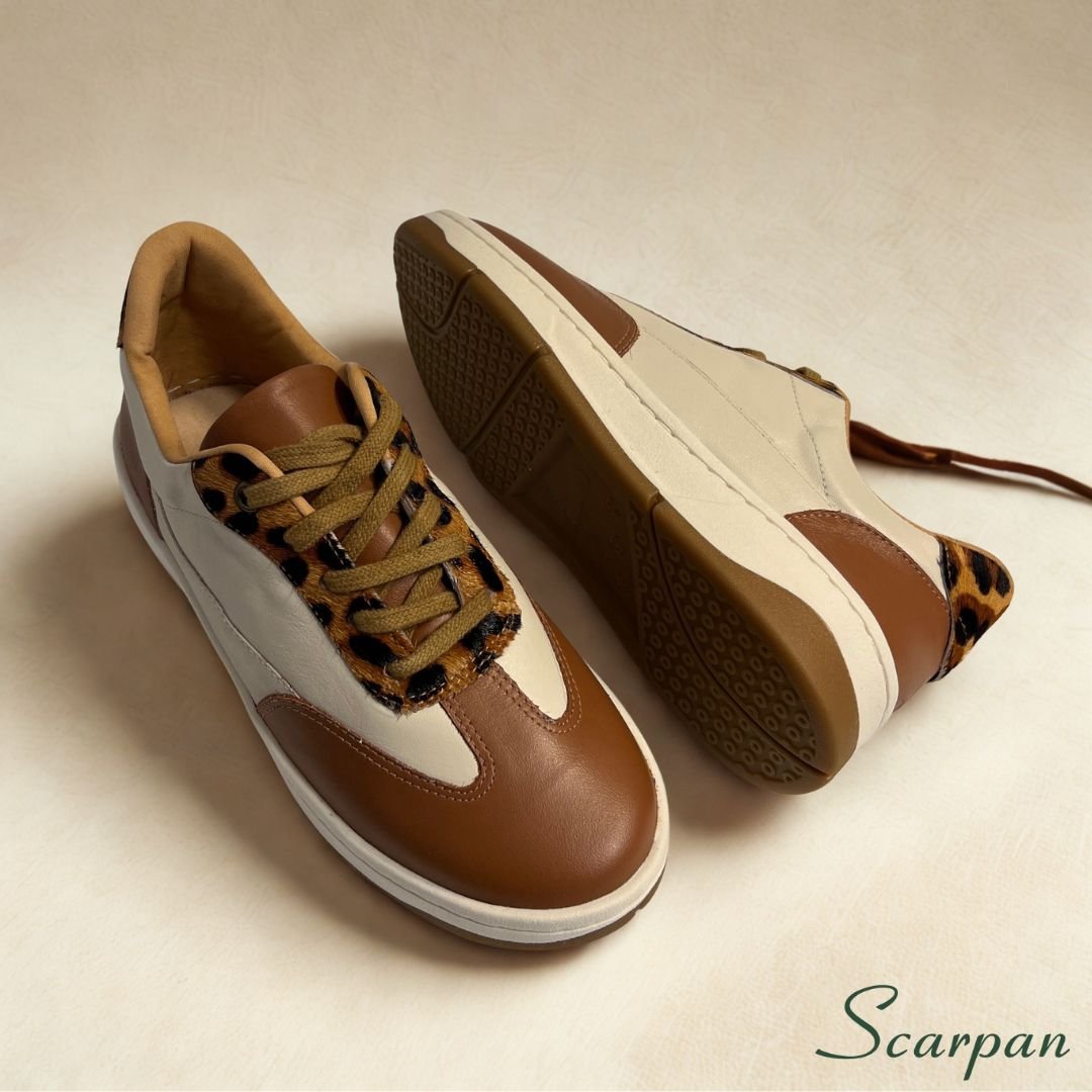 Tênis Feminino em Couro Off com Caramelo 153.173 - Site 04