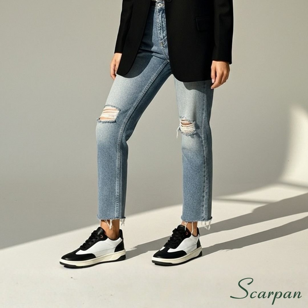 Tênis Feminino em Couro Preto com Branco 153.173 - Site 01