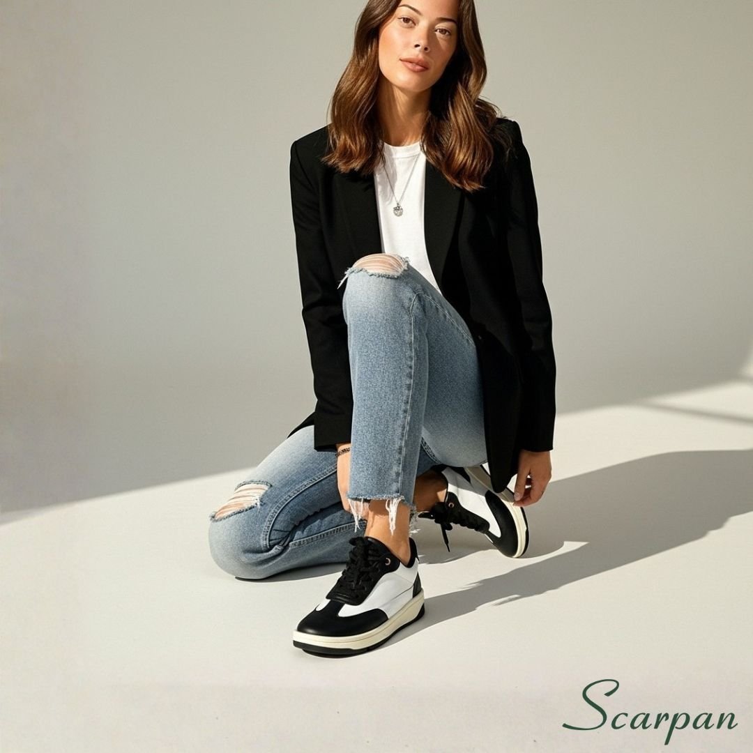 Tênis Feminino em Couro Preto com Branco 153.173 - Site 03