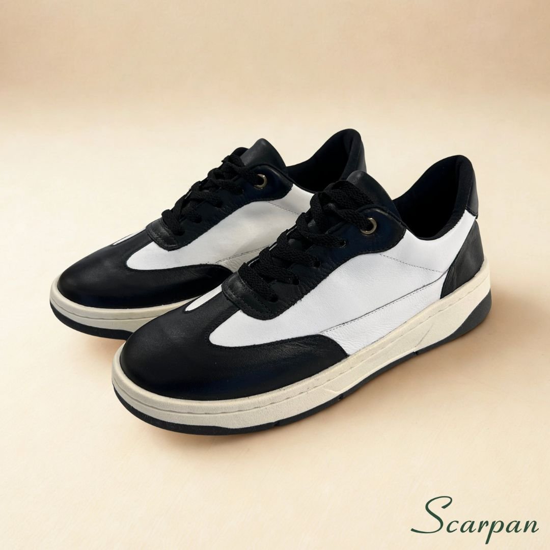 Tênis Feminino em Couro Preto com Branco 153.173 - Site 03
