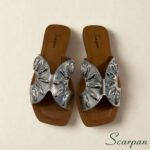 Palmilha em EVA da Sandália Feminina Rasteira em Couro cor Prata